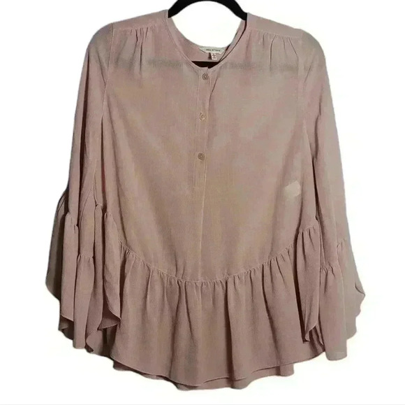 MAX STUDIO Blush Pink Bell Sleeved Boho Peasant Blouse Size Small - Picture 1 of 12